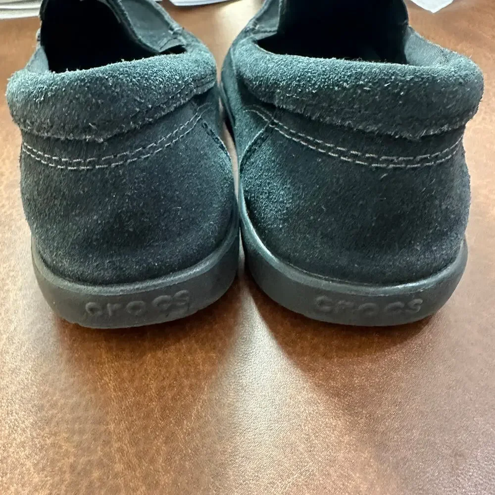 Crocs Walu II Suede Leather Loafer Boat Deck‎ Slip On Shoe Size 8 Wide Black